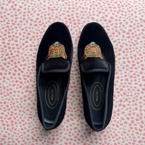 Black Velvet Embroidered Leopard Loafers